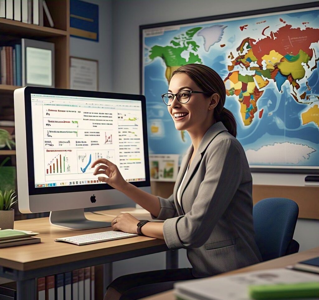 a teacher teaching from home to her students